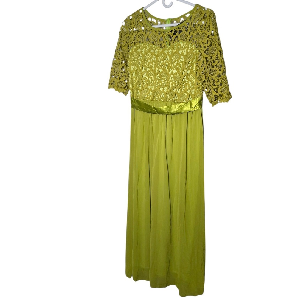 Anself Womens Lime Green Lace Bodice Chiffon Maxi Dress fairy Small‎